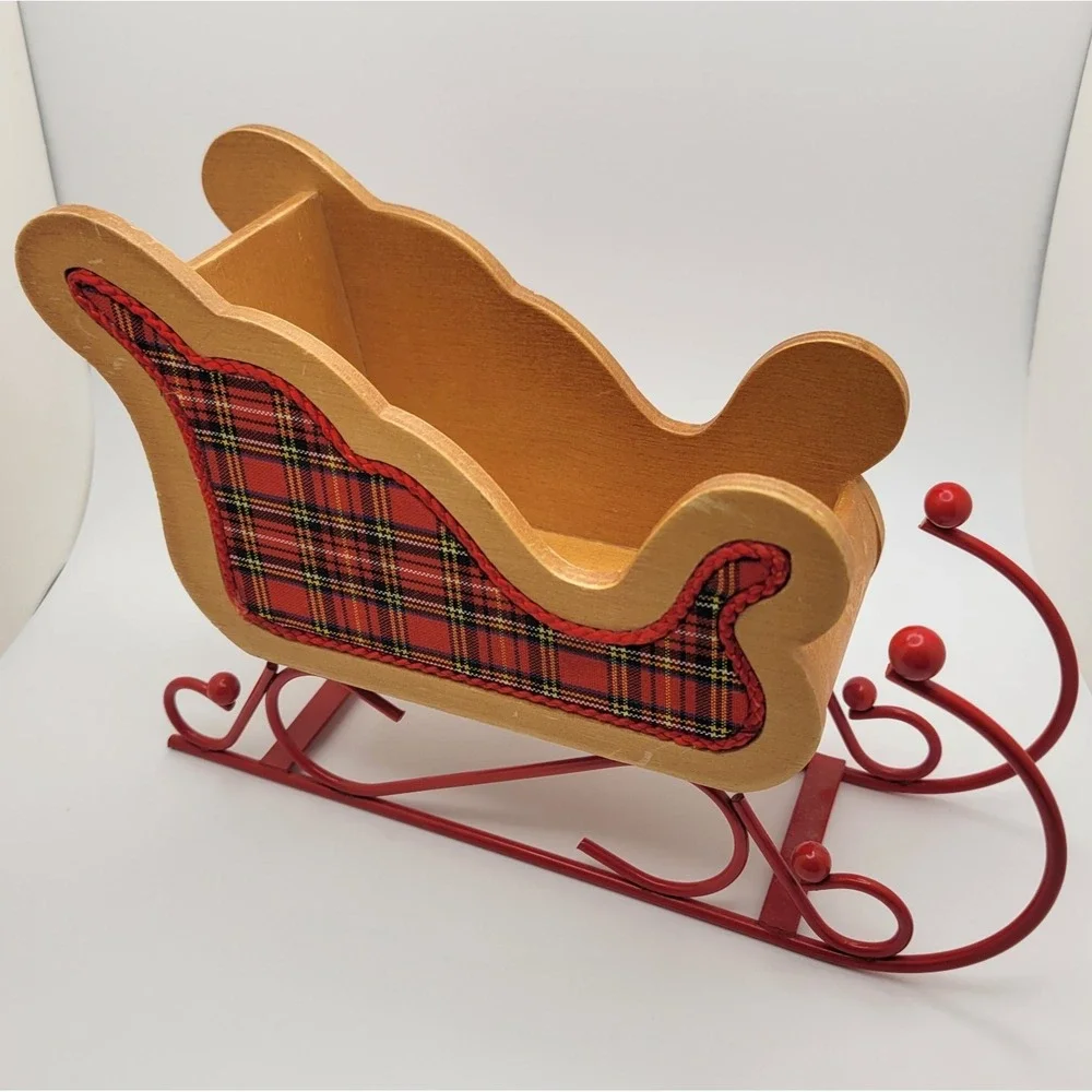 VTG 80s–90s Wood Christmas Sleigh Décor Farmhouse Rustic Textured Trim 8
